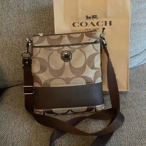 COACH SIGNATURE STRIPE CROSSBODY BAG BROWN STRAP